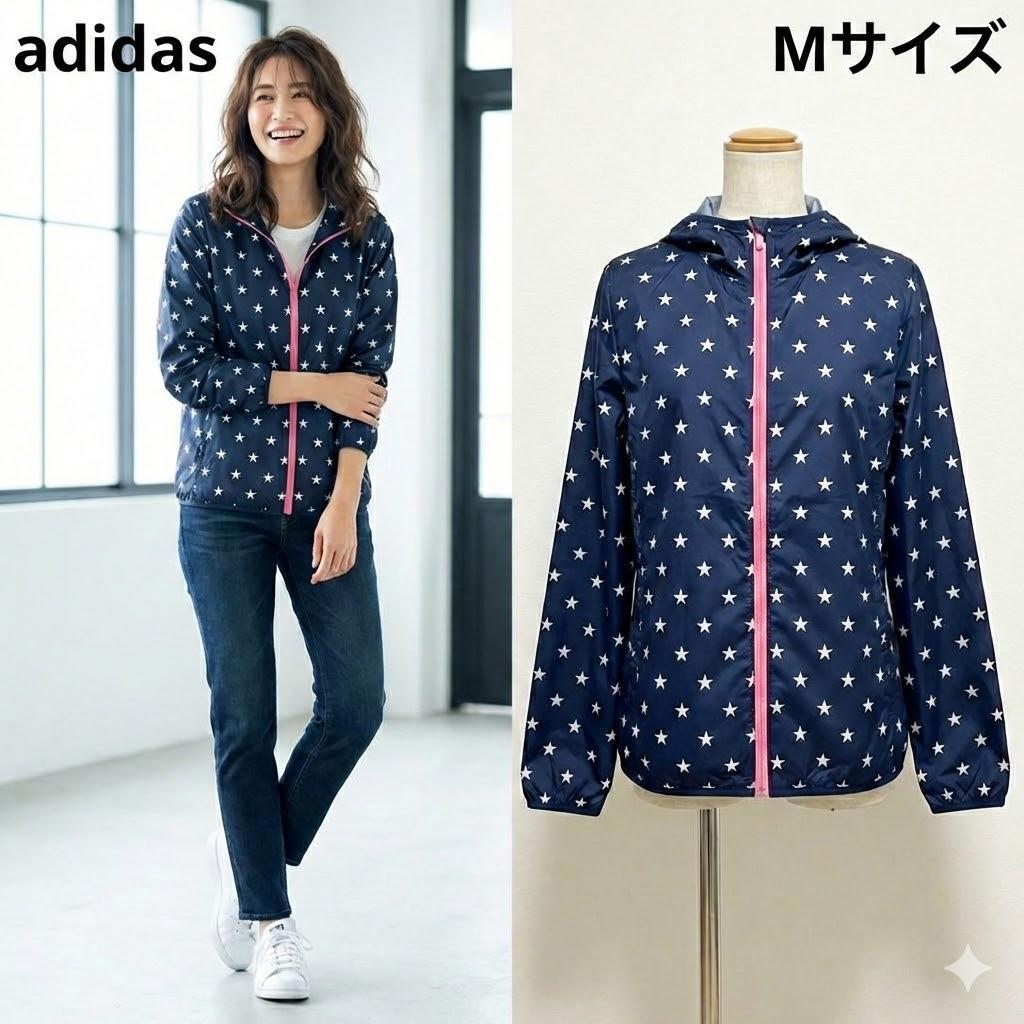 アディダス 星柄 ウィンドブレーカー ジャケット ネイビー Mサイズ ランニングadidas;有些许损伤或污渍