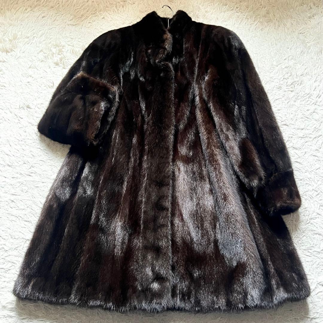 極美品 着丈90cm ブラックグラマ リアルファー 毛並み◎ なめし柔らか 艶◎BLACKGLAMA;接近未使用