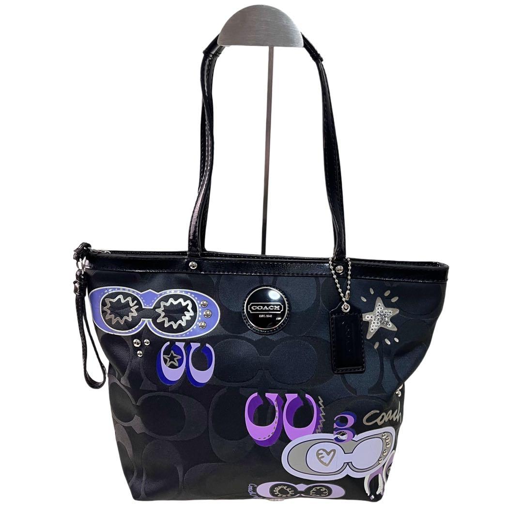 COACH ポピー グラフィックプリント トートバッグ F17587 黒COACH;没有明显的损伤或污渍