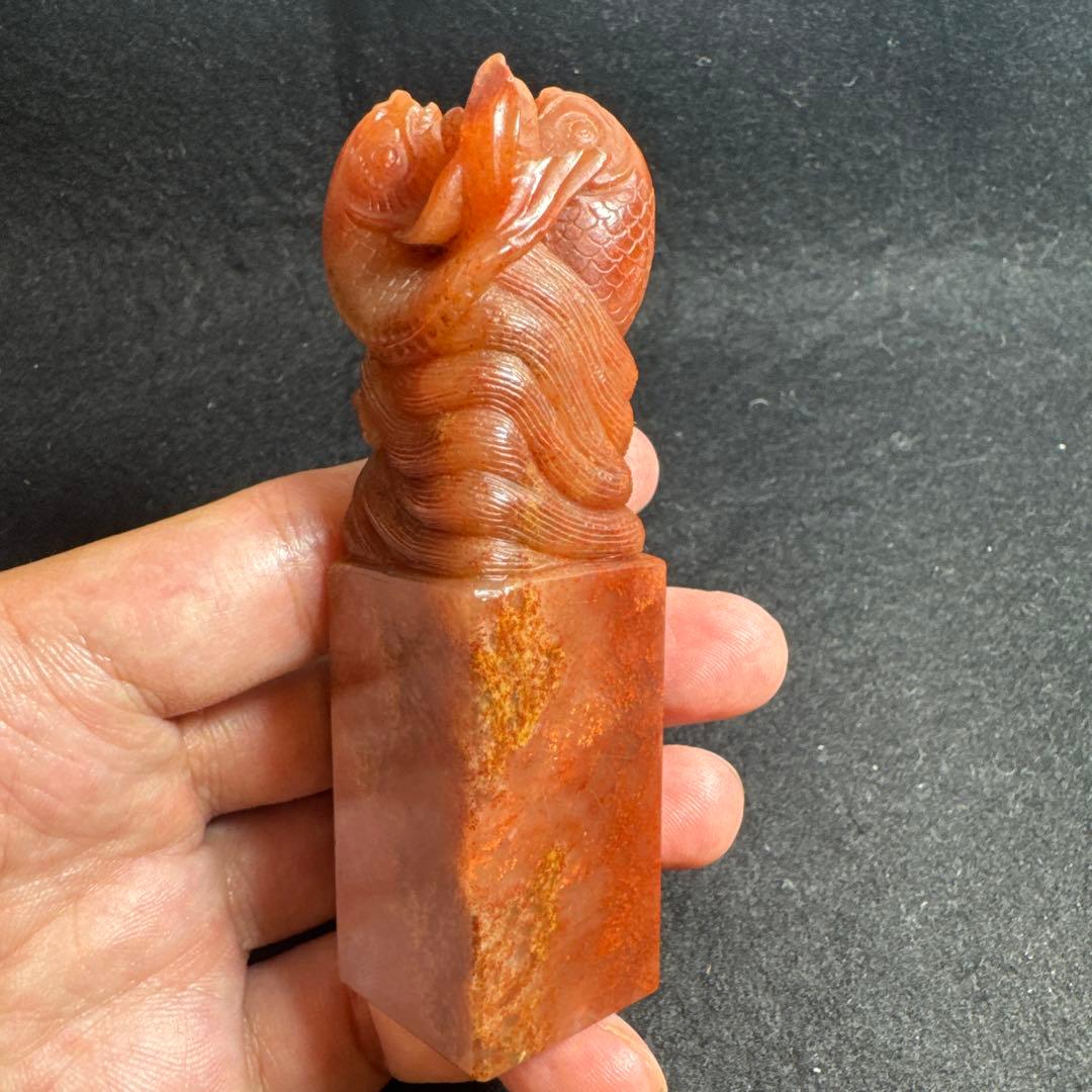 寿山珠砂紅　印材 篆刻 魚鈕 彫刻 古印材 赤色没有明显的损伤或污渍