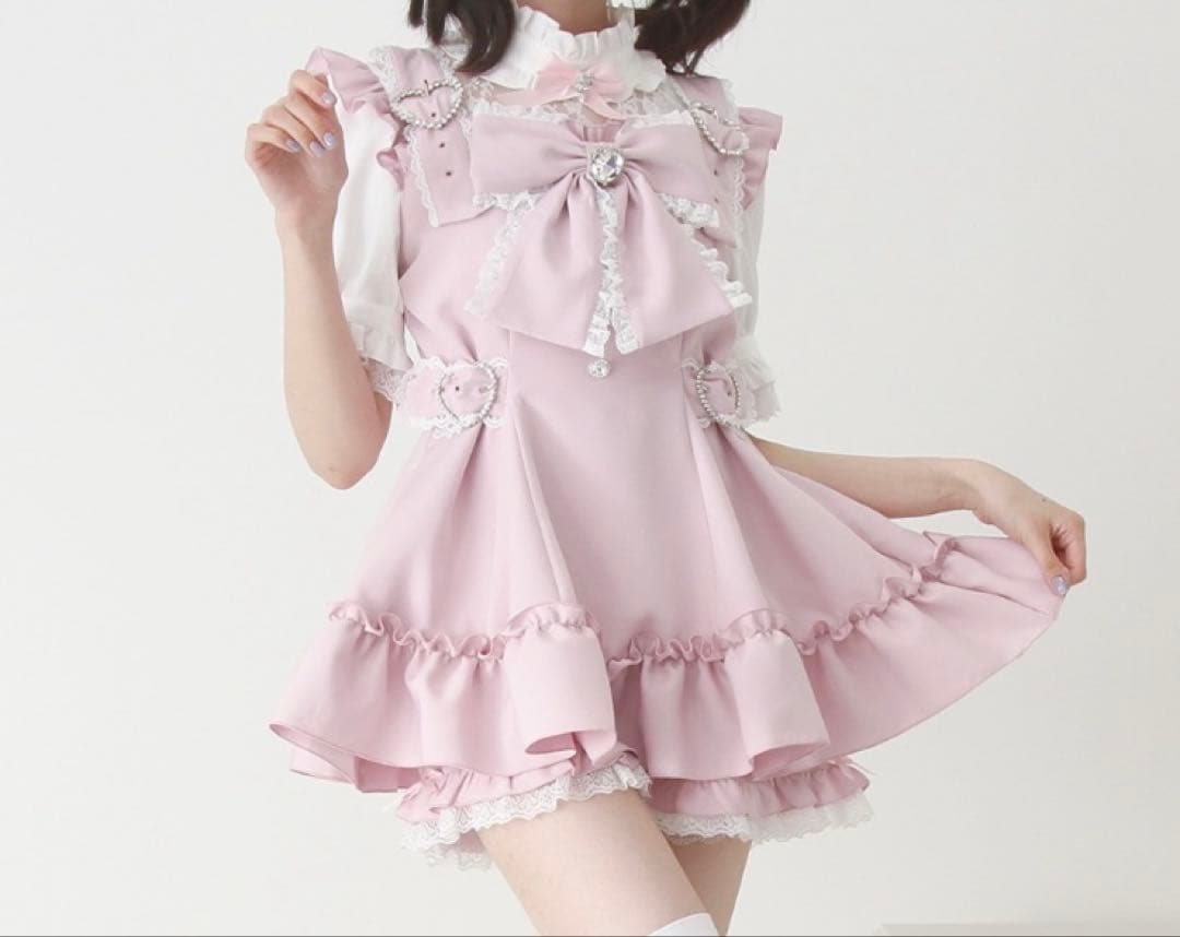 DearMyLove ハートバックルベルトリボンキラキラセットアップ ピンクDEAR MY LOVE;有些许损伤或污渍