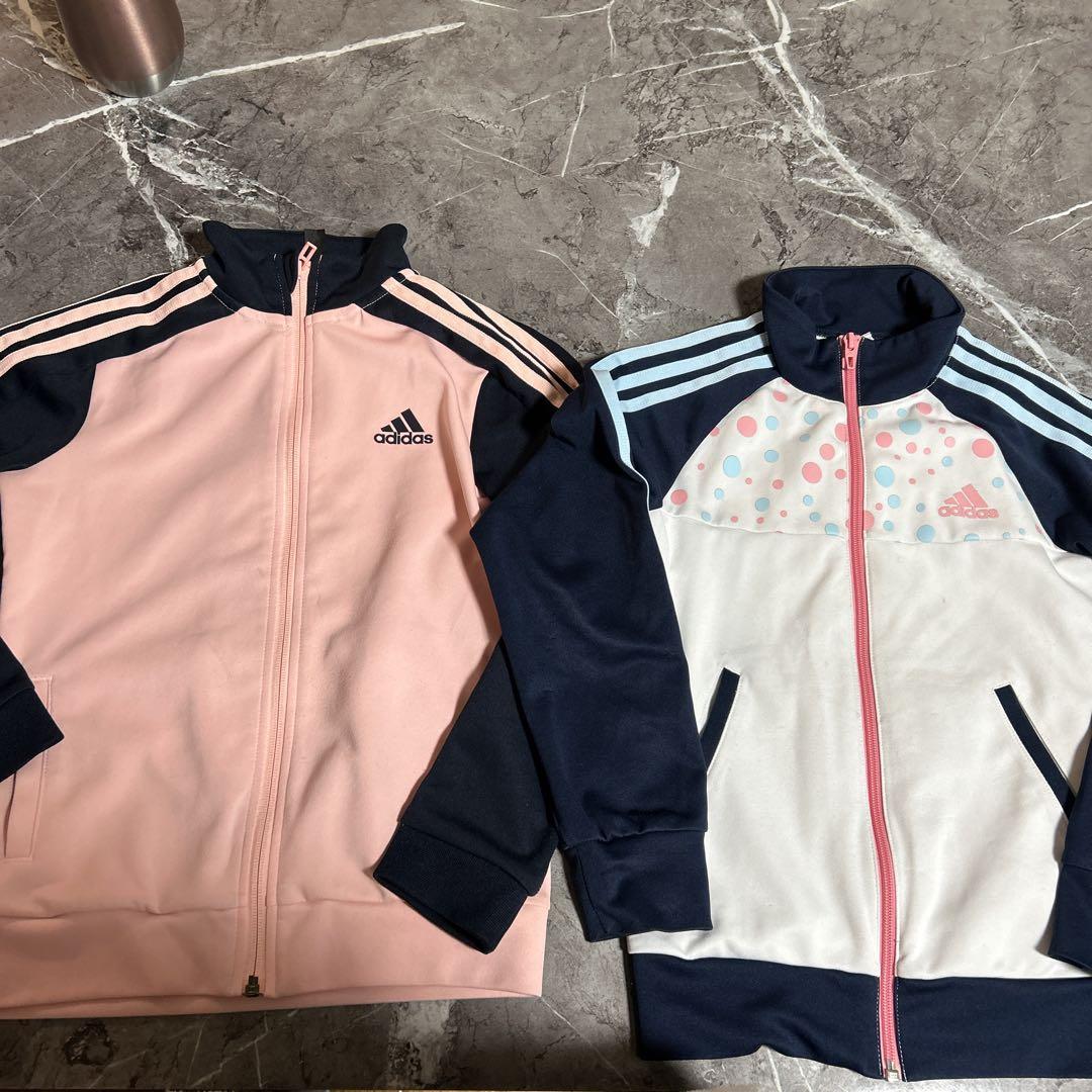 adidas ジャージ ジップアップ ピンク/水色ドット 140 二点セットadidas;有些许损伤或污渍