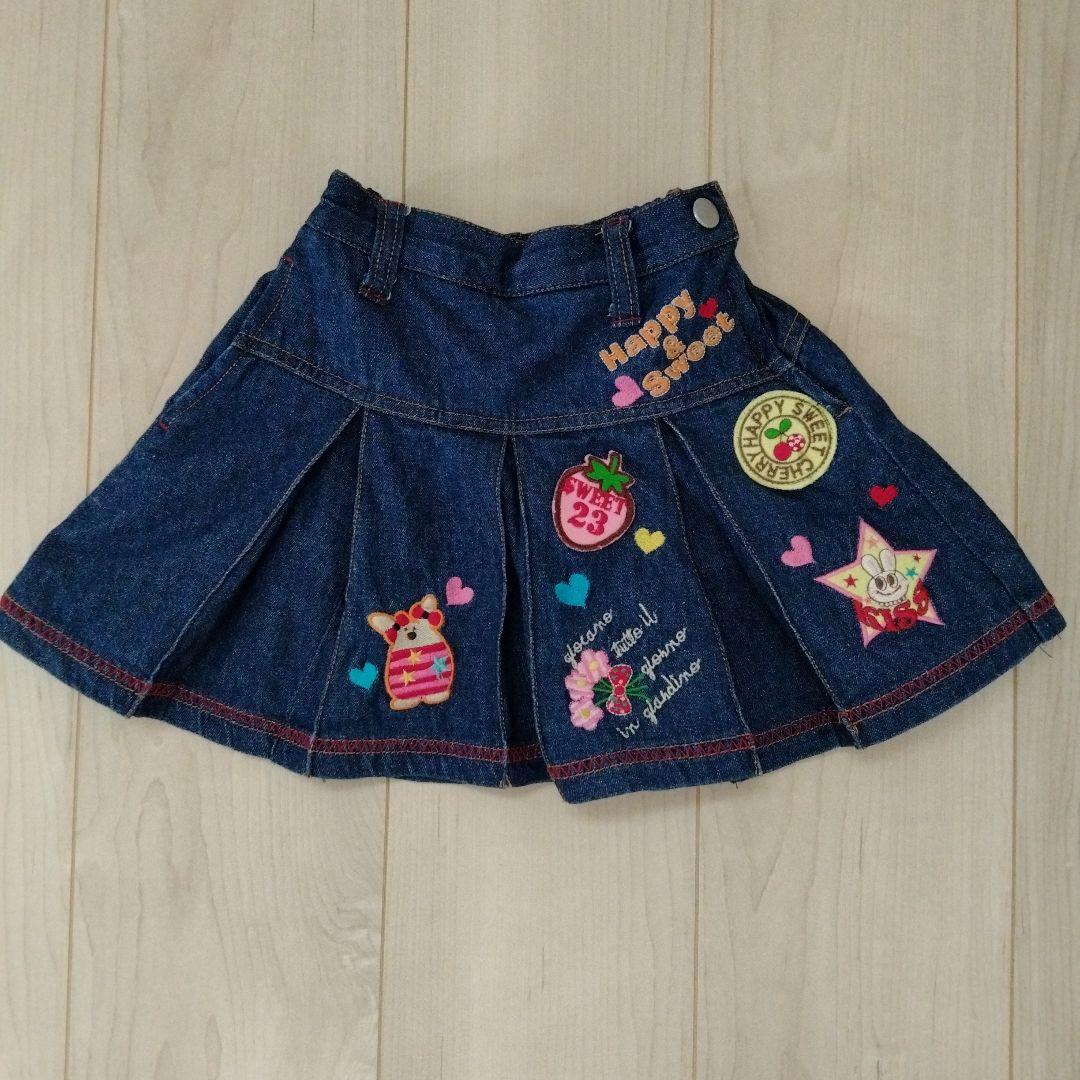 刺繍付きデニムプリーツスカート 100cm