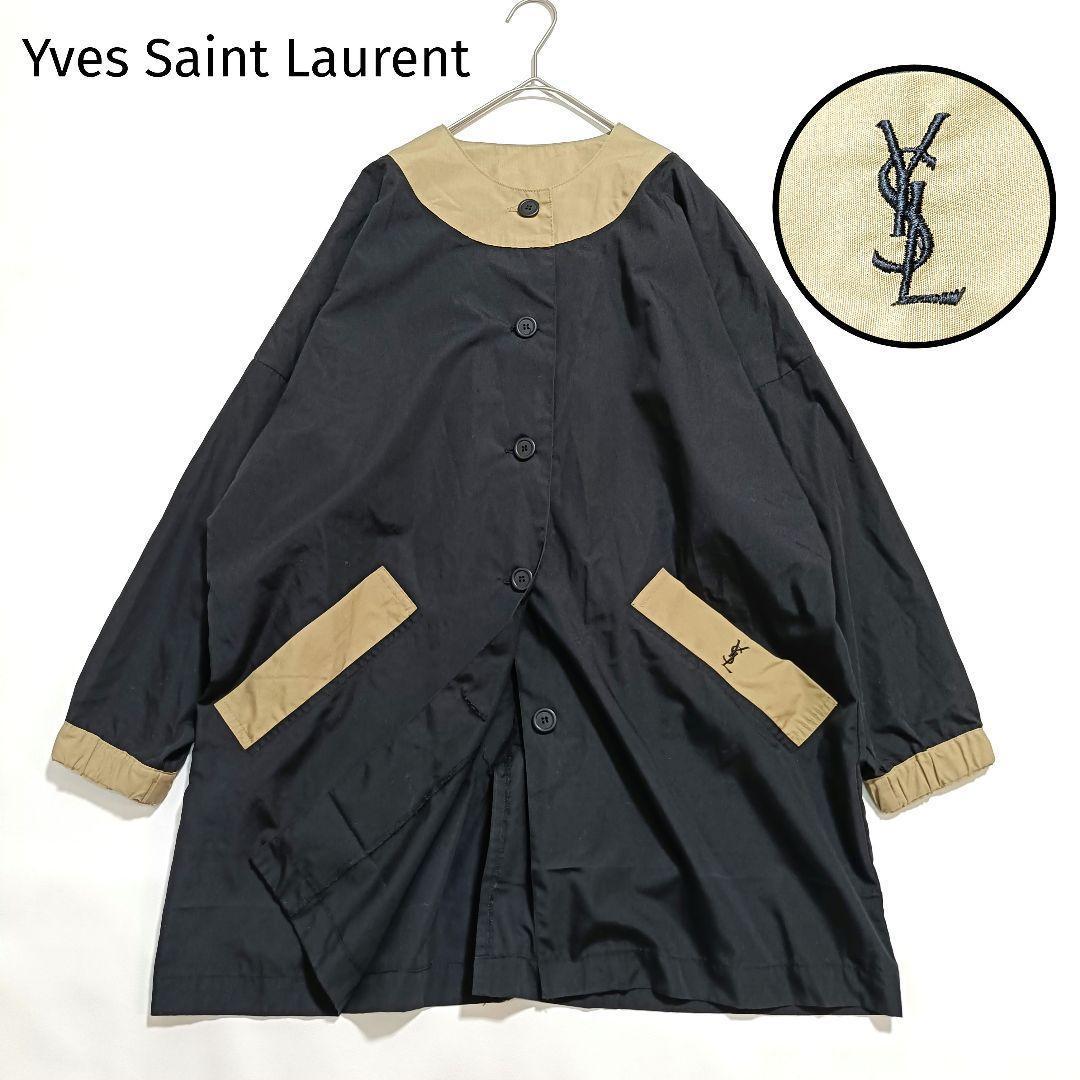 イヴサンローラン ノーカラージャケット バイカラー M コットン混Yves Saint Laurent;没有明显的损伤或污渍