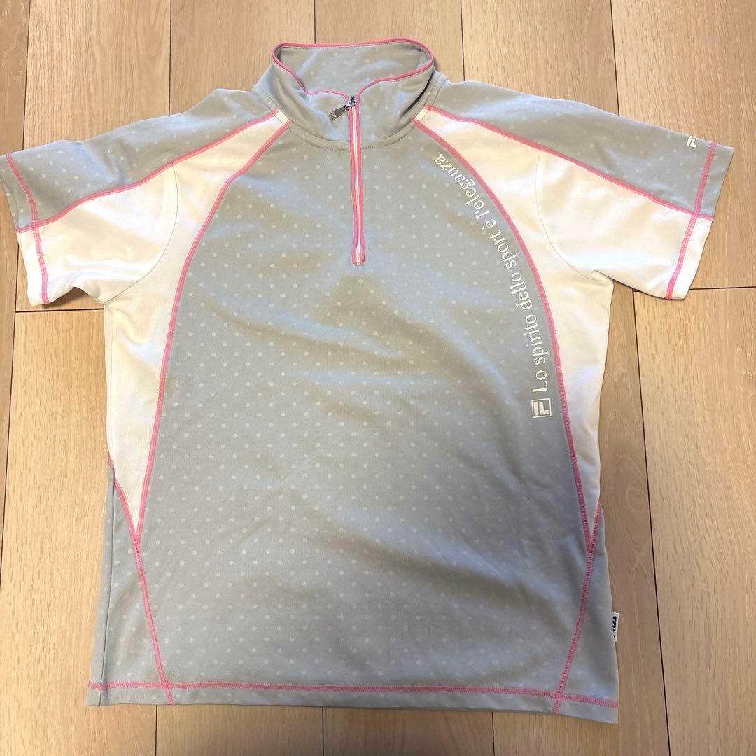 美品FILA ハーフジップ 半袖シャツ ドット柄 L2164番FILA;接近未使用