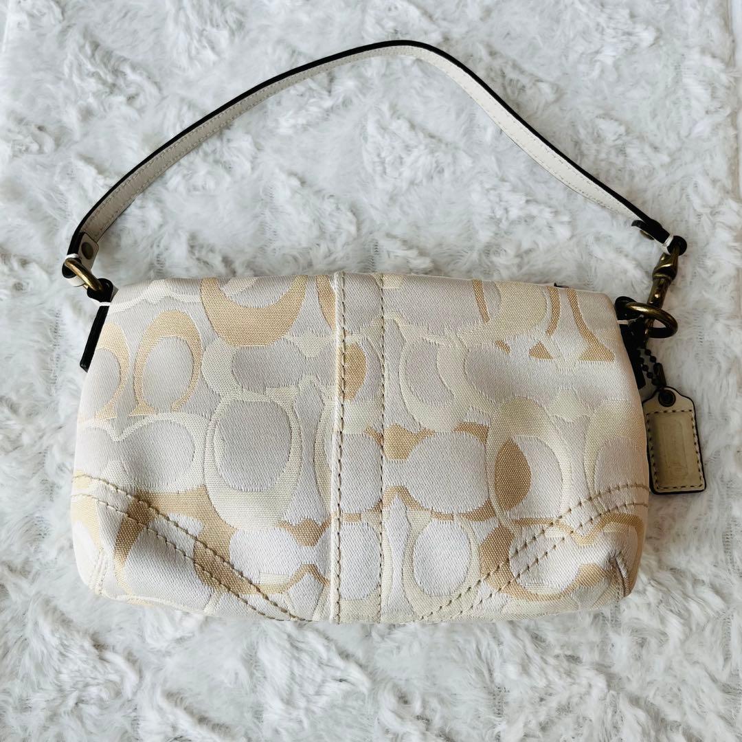 COACH シグネチャー ミニハンドバッグ ポーチ ベージュ系 キャンバスCOACH;有些许损伤或污渍
