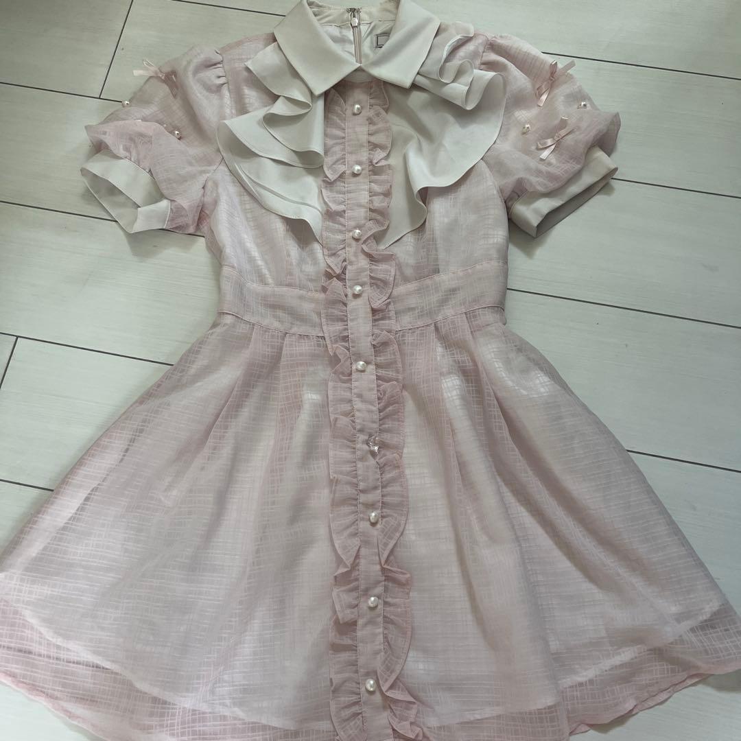 人気　Ank Rouge シアーチェックドーリーワンピース ピンク
