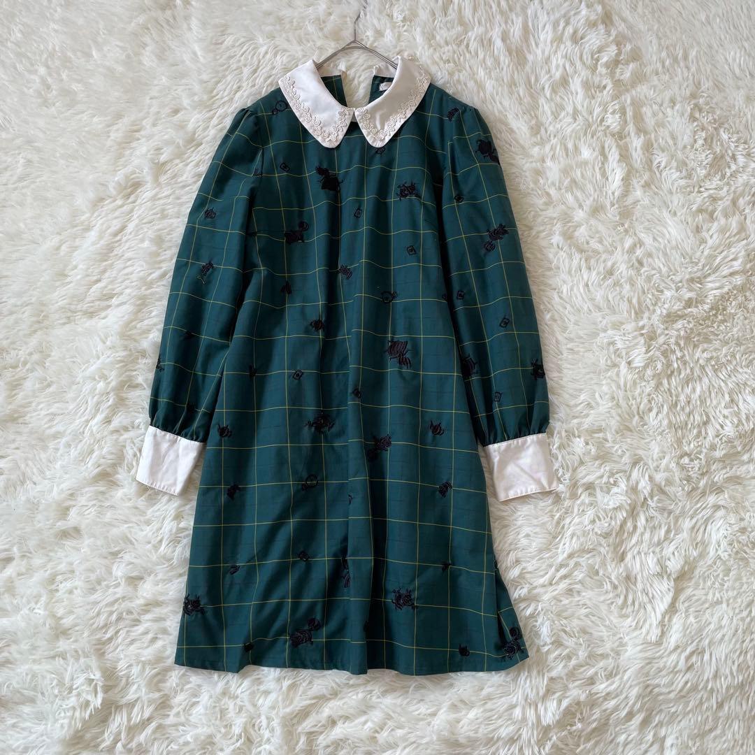 アクシーズファム　ディズニーコラボ レース襟 刺繍 チェック柄 ワンピース Maxes femme;没有明显的损伤或污渍