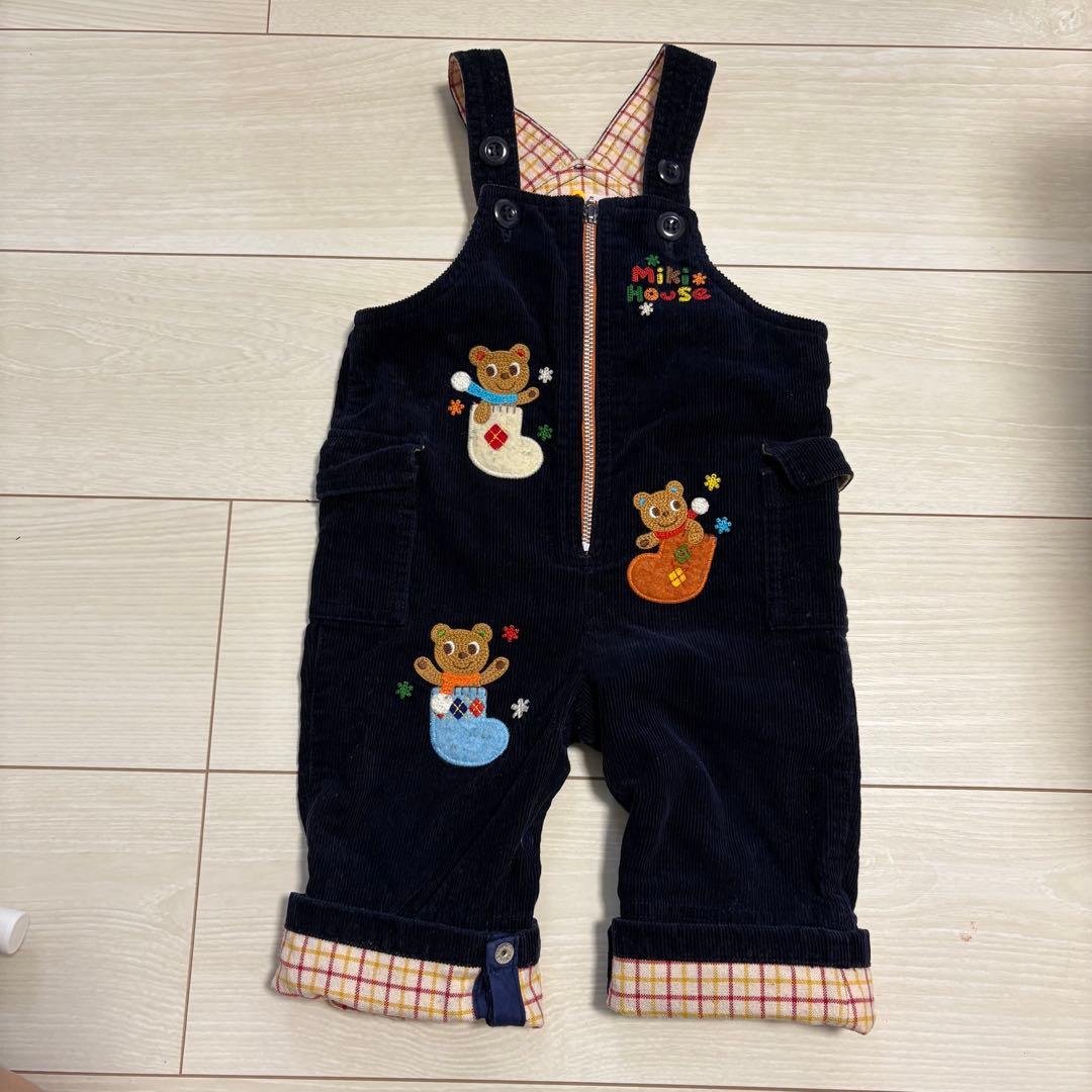 ミキハウス コーデュロイ オーバーオール くま 刺繍　オールインワン
