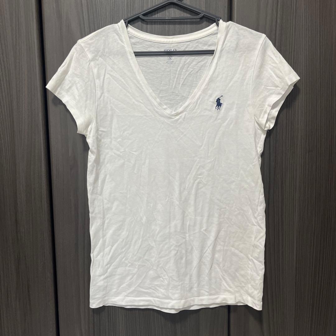 POLO Vネック ホワイト Tシャツ S