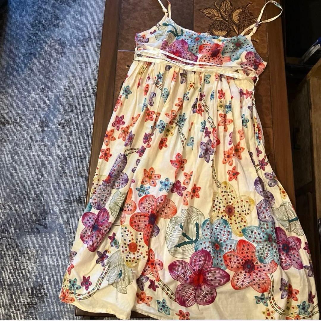 古着MINUETメヌエット/カラフル花柄キャミワンピース有些许损伤或污渍