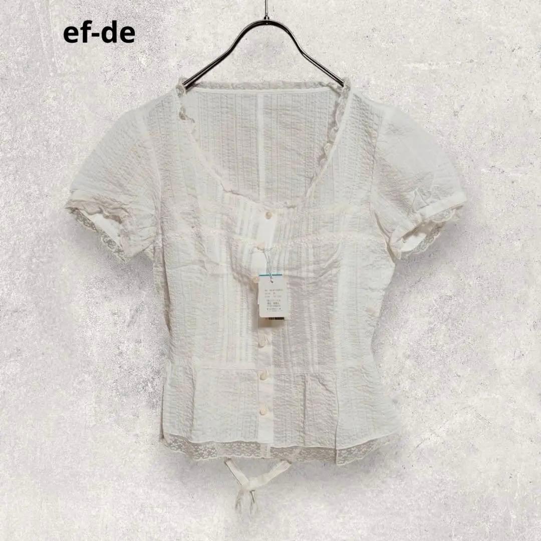 ef-de エフデ タグ付き レースブラウス 13 L 白 半袖 ペプラム 新品