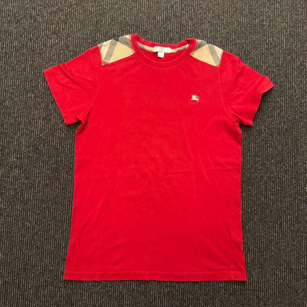 【美品】バーバリー Tシャツ 160 赤 肩チェックロゴ Y2K 00s