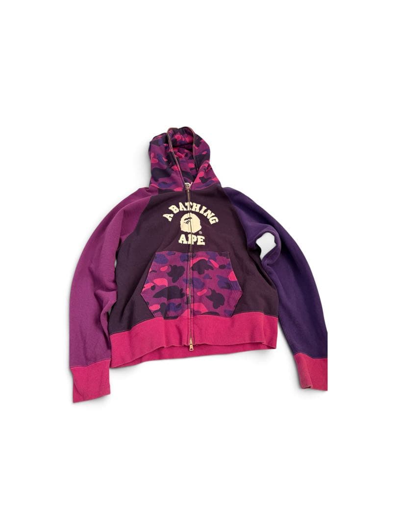未使用級　A BATHING APE ジップアップパーカー パープル カモ　新品