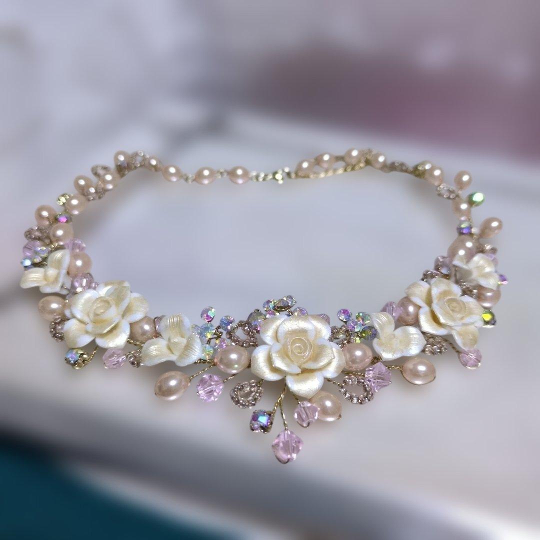 ✯ブライダルネックレス 花とパール✯キラキラ✯