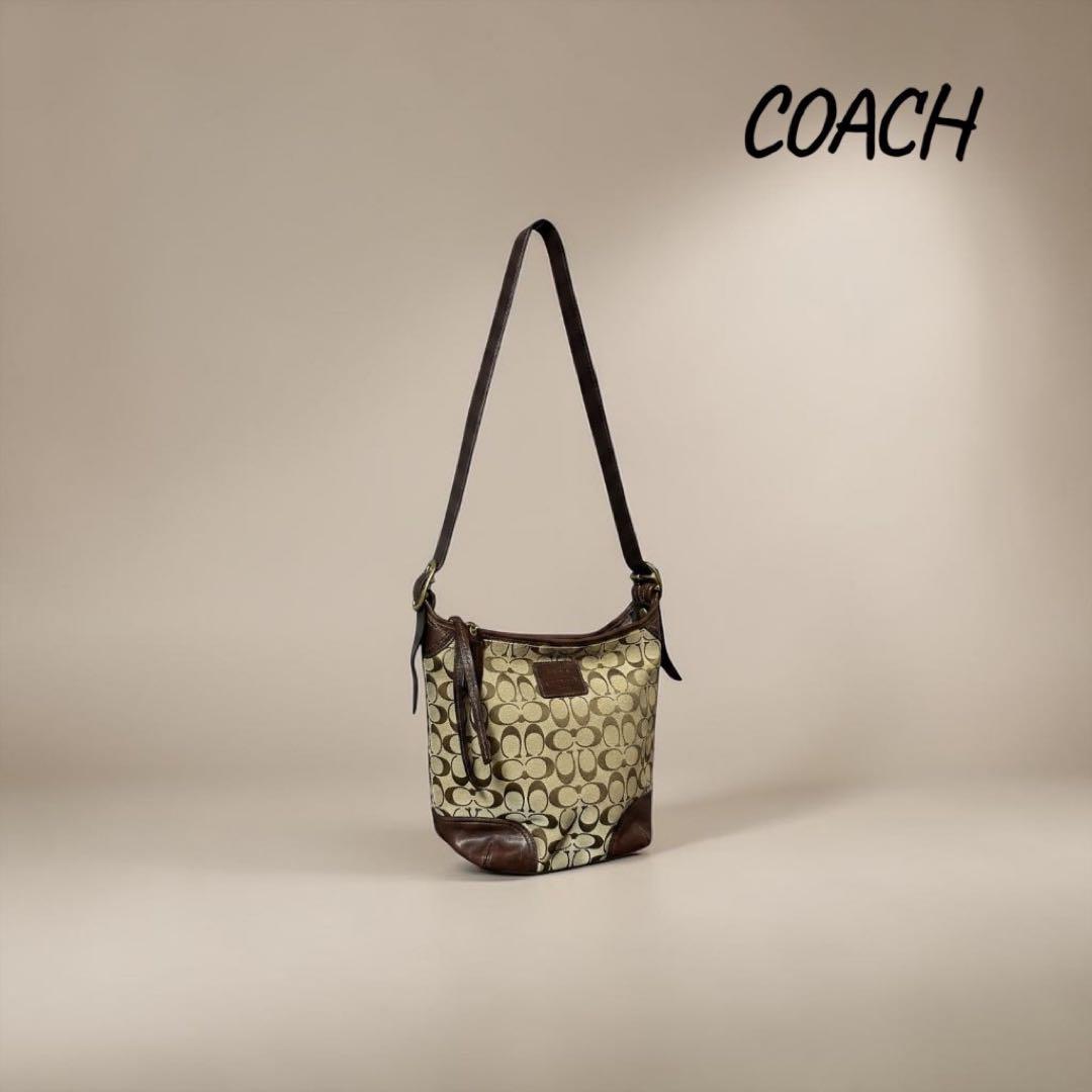 COACH コーチシグネチャーショルダーバッグ斜め掛けキャンバス レザーブラウンCOACH;没有明显的损伤或污渍