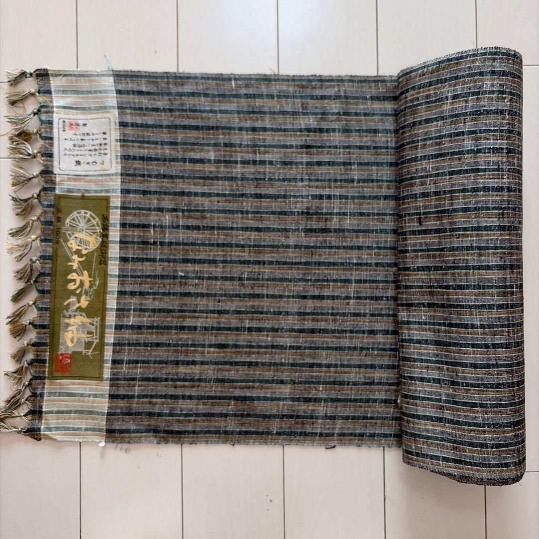 ■T3853■未使用品■正絹■鉄色×利休茶　なみおさ紬　西陣　お召　反物　一反未使用