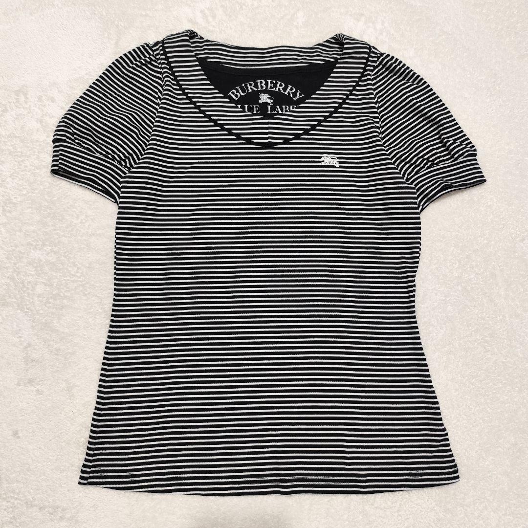 美品 BURBERRY BLUE LABEL ボーダー パフスリーブ カットソーBURBERRY BLUE LABEL;接近未使用