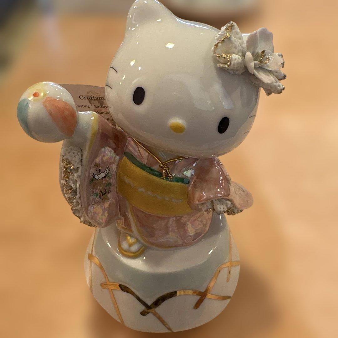 日本製♡和装 ハローキティ 陶製レース人形 オルゴールSR-2403P(ピンク)HELLO KITTY;未使用