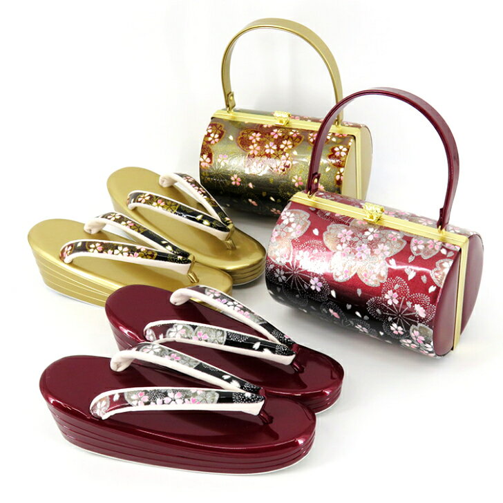 【当店オススメ】振袖用 草履バッグセット New桜柄 厚底草履 ハイヒールぞうり 筒型バッグ 振袖草履バッグ 袴草履バッグ 袴用草履バッグセット 礼装草履バッグセット フォーマル草履 高級草履バッグ エナメル草履