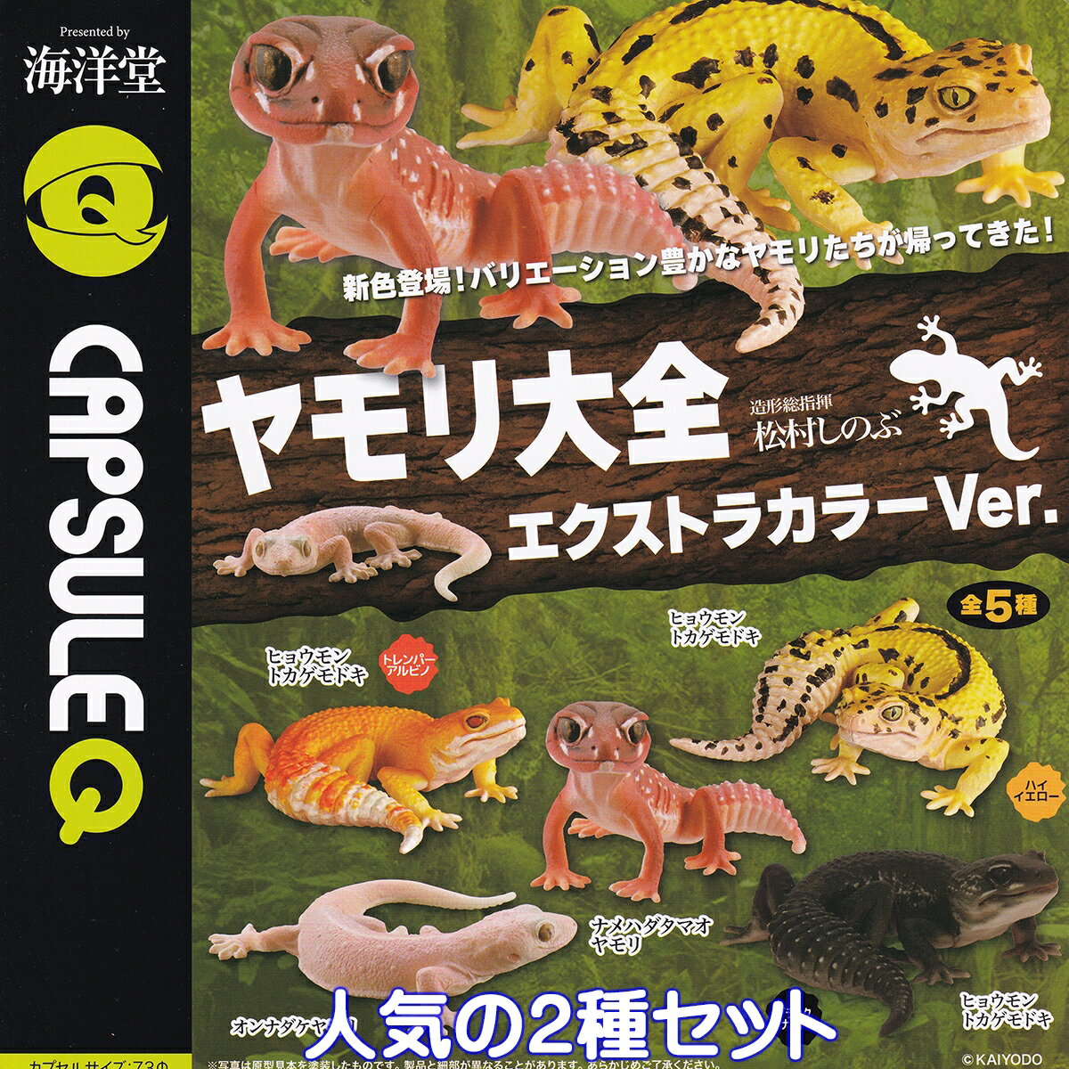 CAPSULEQ ヤモリ大全 エクストラカラーVer. 海洋堂 【人気の2種セット】 GECKO KAIYODO 爬虫類 動物 カプセルQ グッズ フィギュア 守宮 家守 ガチャガチャ カプセルトイ【即納 在庫品】【数量限定】