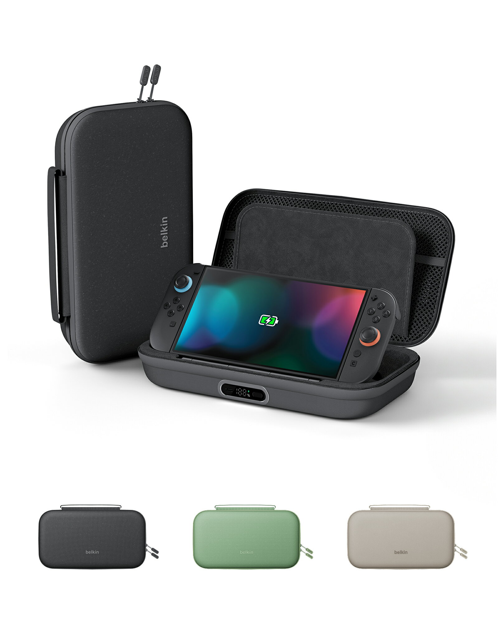 Belkin Nintendo Switch2 対応 バッテリー付き収納ケース（10,000mAhバッテリー内蔵 30W急速充電対応）折りたたみスタンド付き ゲームカード12枚収納 EVAハードケース 耐衝撃 全面保護 キャリングケース