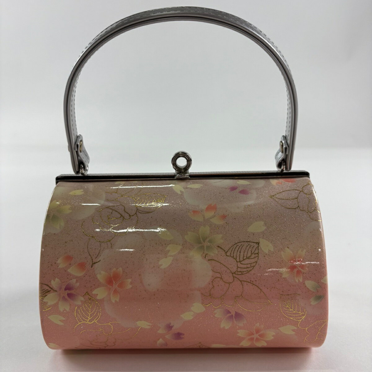 【在庫一掃】 【美品】 和装バッグ 優品 フォーマル 薔薇 桜 金彩 薄ピンク エナメル 和装小物 【中古】