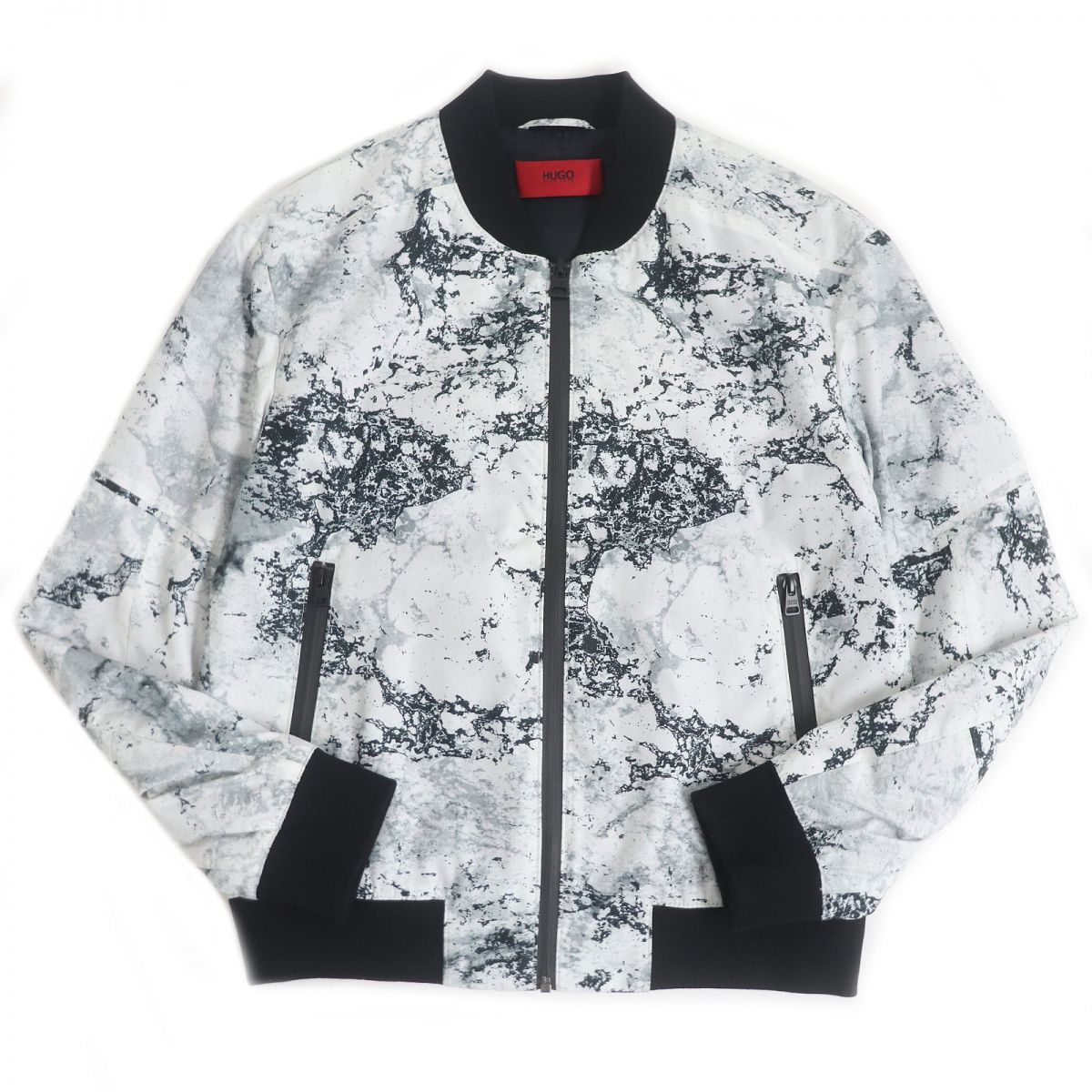 極美品□HUGO BOSS/ヒューゴボス 総柄 ジップアップ ブルゾンジャケット/ナイロンジャンパー ライトグレー系 メンズSサイズ相当 正規品【中古】