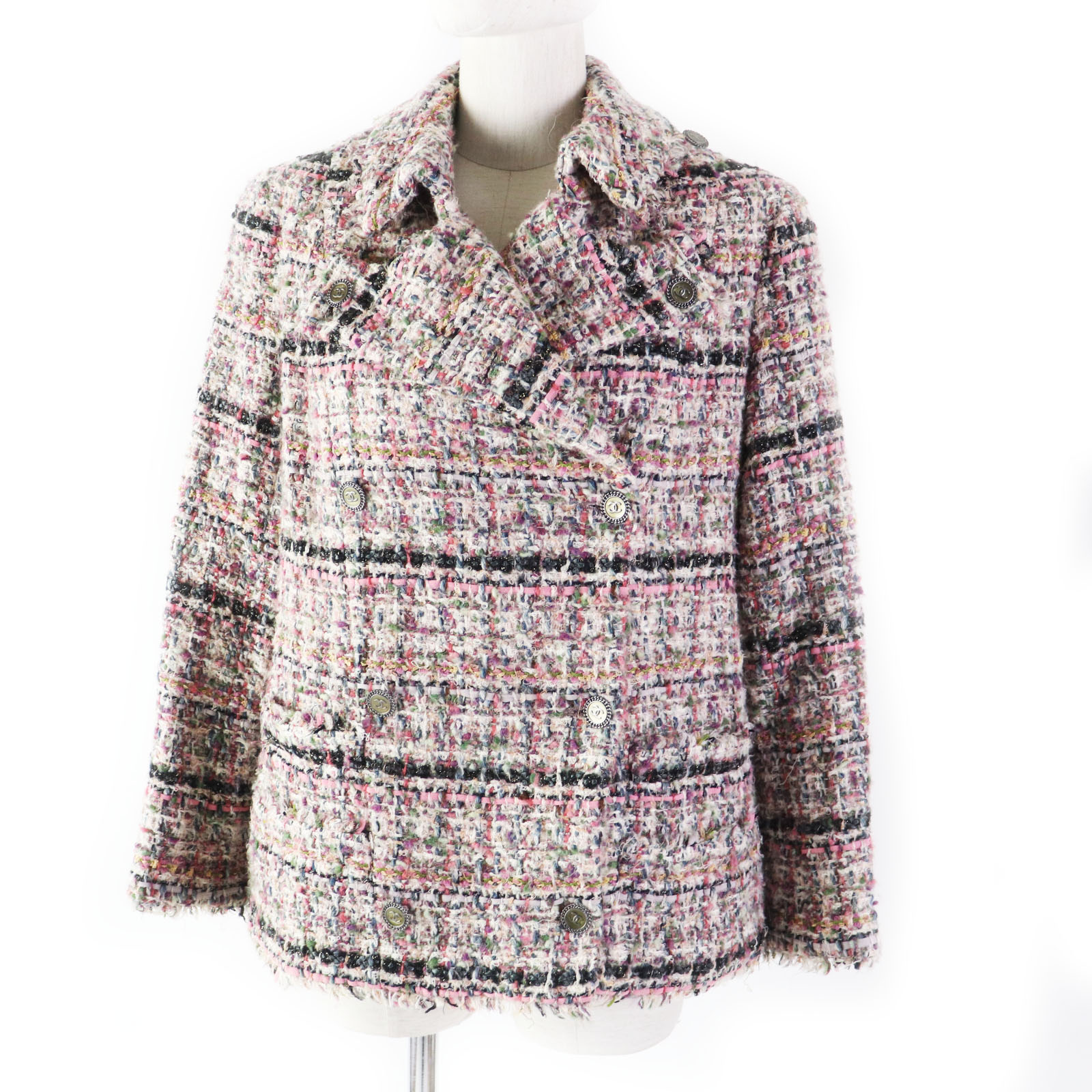 美品◎CHANEL シャネル 05A P26908 ウール モヘア ココマークボタン付き ツイード ジャケット マルチ 40 ハンガー付き 仏製 レディース【中古】