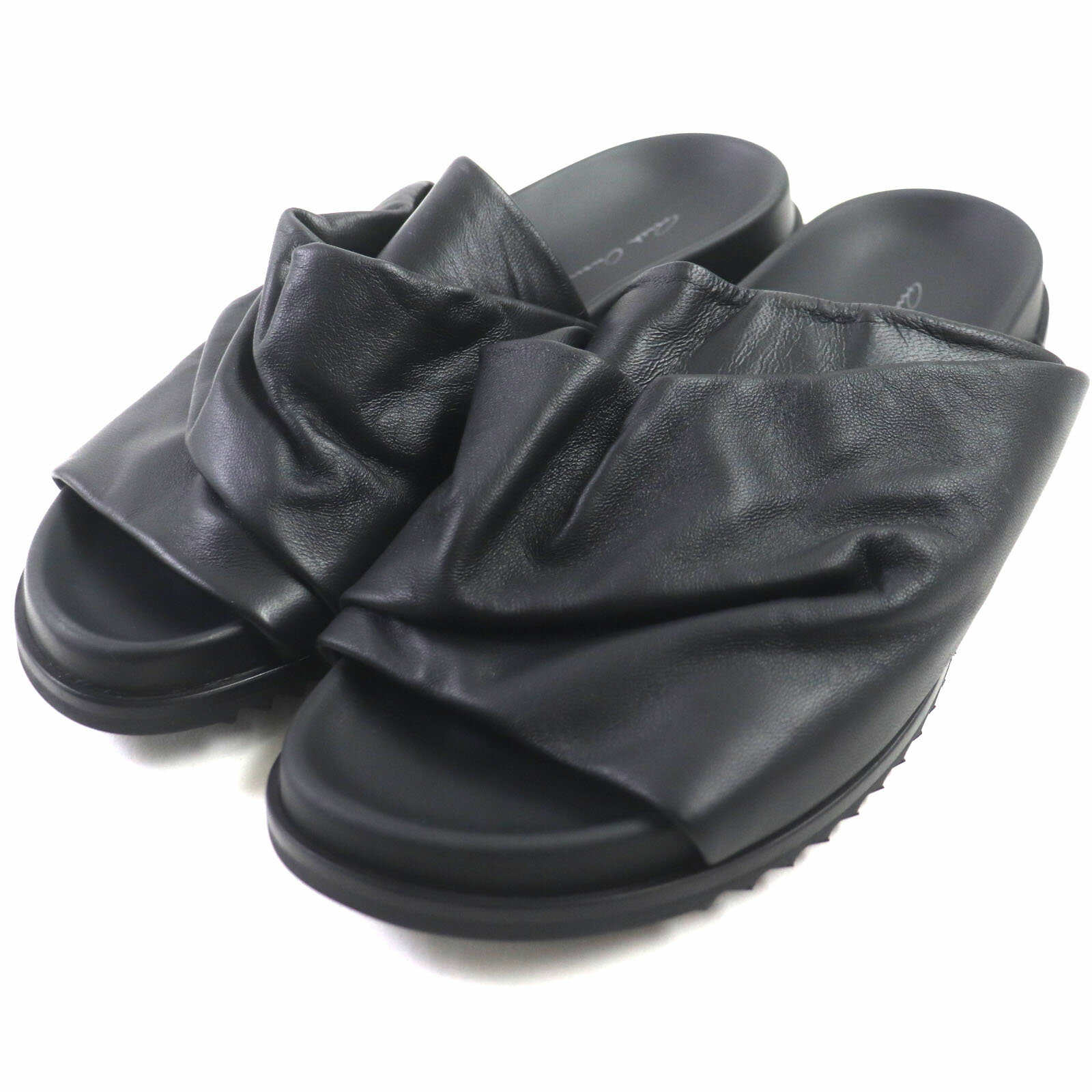 極美品▼Rick Owens リックオウエンス Mobious Granola スライド レザー サンダル ブラック 40 メンズ【中古】