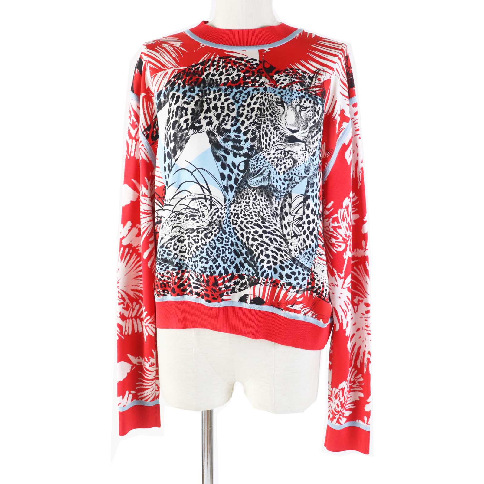 極美品◎HERMES エルメス 23SS 3E2816D3 JUNGLE LOVE ジャングルラブ シルク レーヨン 長袖 ニット／トップス レッド 36 イタリア製 レディース【中古】