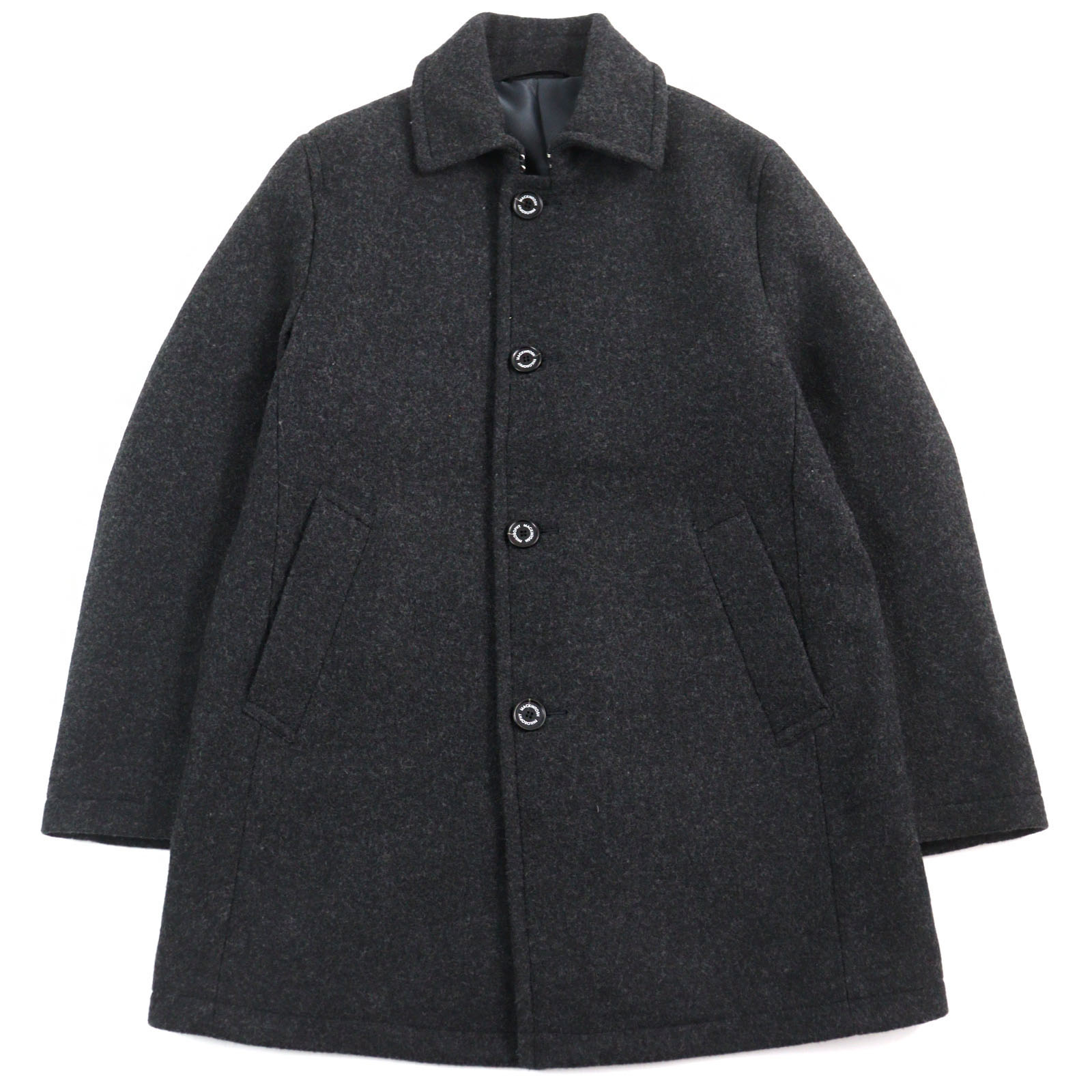 極美品○MACKINTOSH PHILOSOPHY マッキントッシュフィロソフィー H1C28-475-08 ウール ロゴボタン ベンチレーション メルトンコート ダークグレー 38 (細身) 正規品 メンズ【中古】