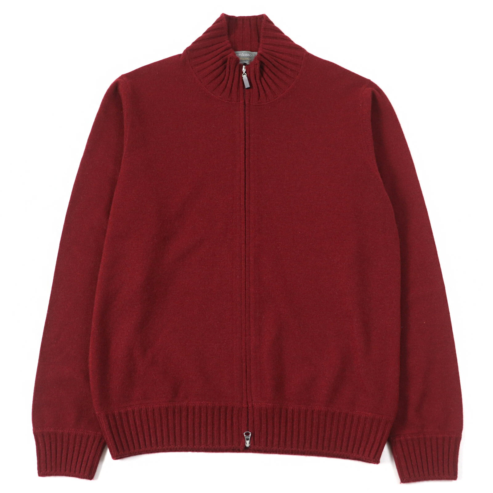 極美品○Gran Sasso グランサッソ カシミヤ100% リブ切替 ダブルジップ ドライバーズニット ニットジャケット ボルドー 50 イタリア製 正規品 メンズ【中古】