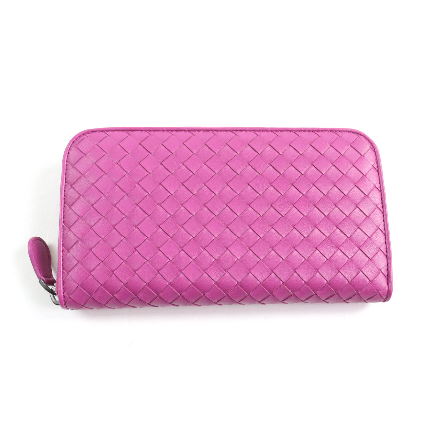 未使用品★BOTTEGAVENETA ボッテガヴェネタ 114076 イントレチャート ラウンドジップ レザー 長財布 パープル 箱付き イタリア製 レディース【中古】