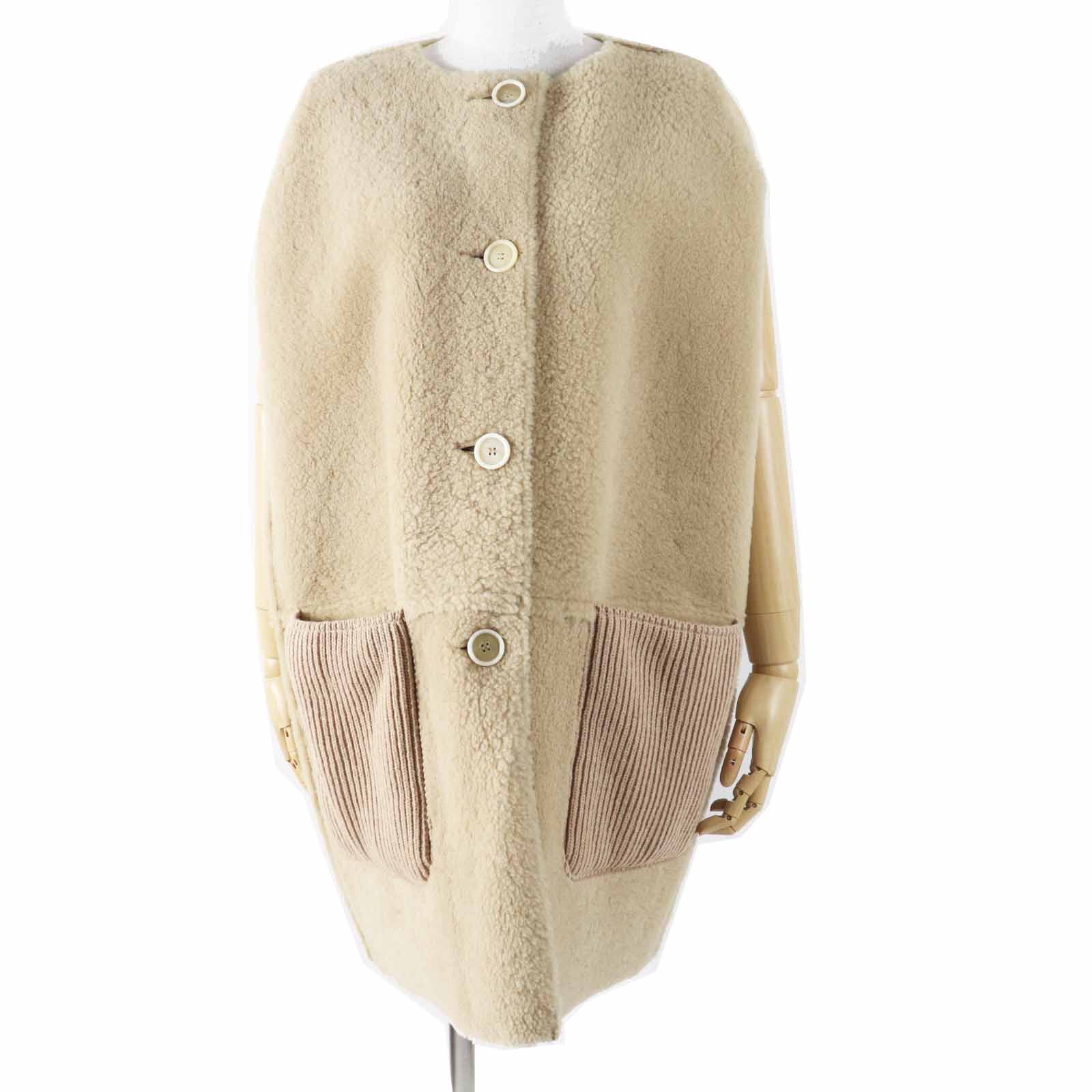 極美品◎MARNI マルニ 22AW GLMXE02BLQ リバーシブル ライトメリノボア ベスト 羊革 ベスト ベージュ 38 イタリア製 正規品 レディース【中古】
