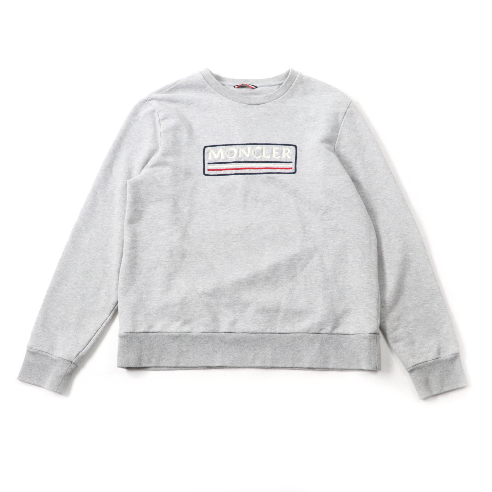 美品★MONCLER モンクレール コットン100% ロゴ刺繍入り クルーネック 長袖 トレーナー スウェット トップス グレー L メンズ【中古】