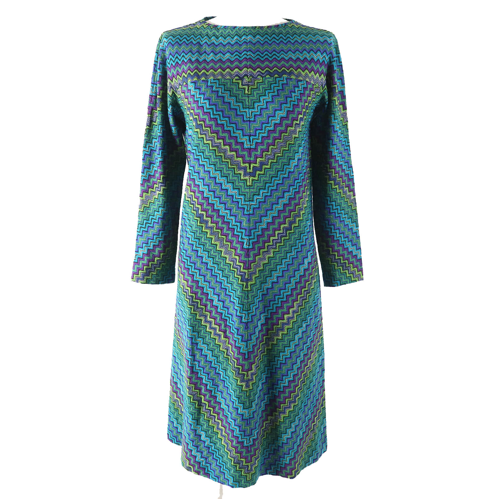 極美品△Missoni ミッソーニ ウール ジグザグ柄 長袖 ニット ワンピース ブルー グリーン パープル 42 イタリア製 レディース オススメ◎【中古】