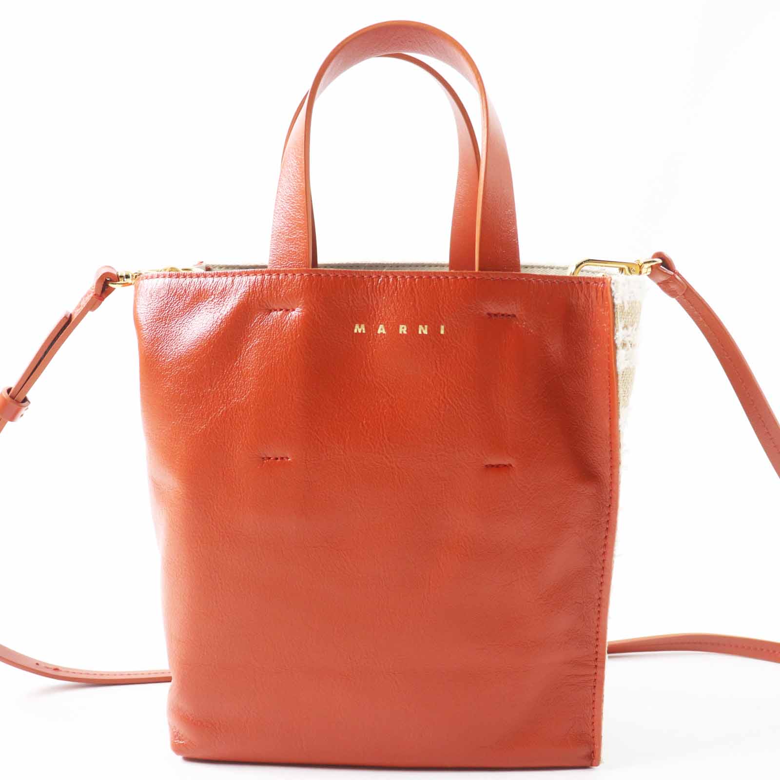 極美品◎MARNI マルニ MUSEO MINI ミュゼオ ミニ キャンバス レザー 2WAY ハンド／ショルダーバッグ マルチ イタリア製 レディース【中古】