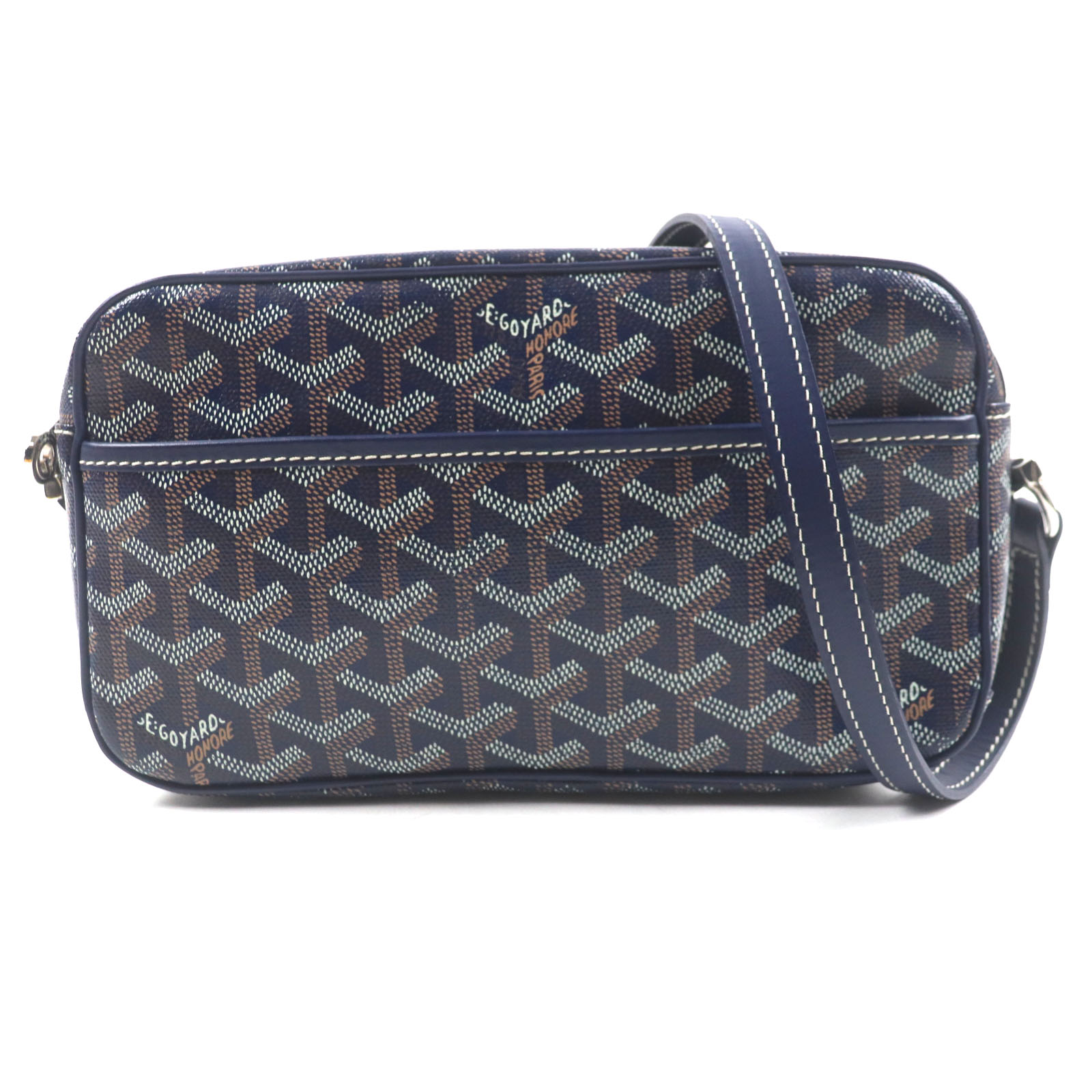 美品▼GOYARD ゴヤール カップヴェールPM キャンバス レザー 総柄 ロゴ入り スクエア ショルダーバッグ ネイビー 保存袋付き メンズ レディース【中古】