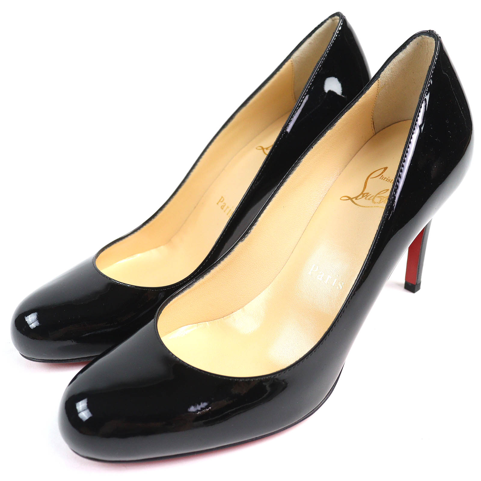未使用品△Christian Louboutin クリスチャンルブタン 3080263 SIMPLE PUMP 85 PATENT CALF パテントレザー アーモンドトゥ パンプス ブラック 37 箱・保存袋付き イタリア製 レディース 定番人気 オススメ◎【中古】