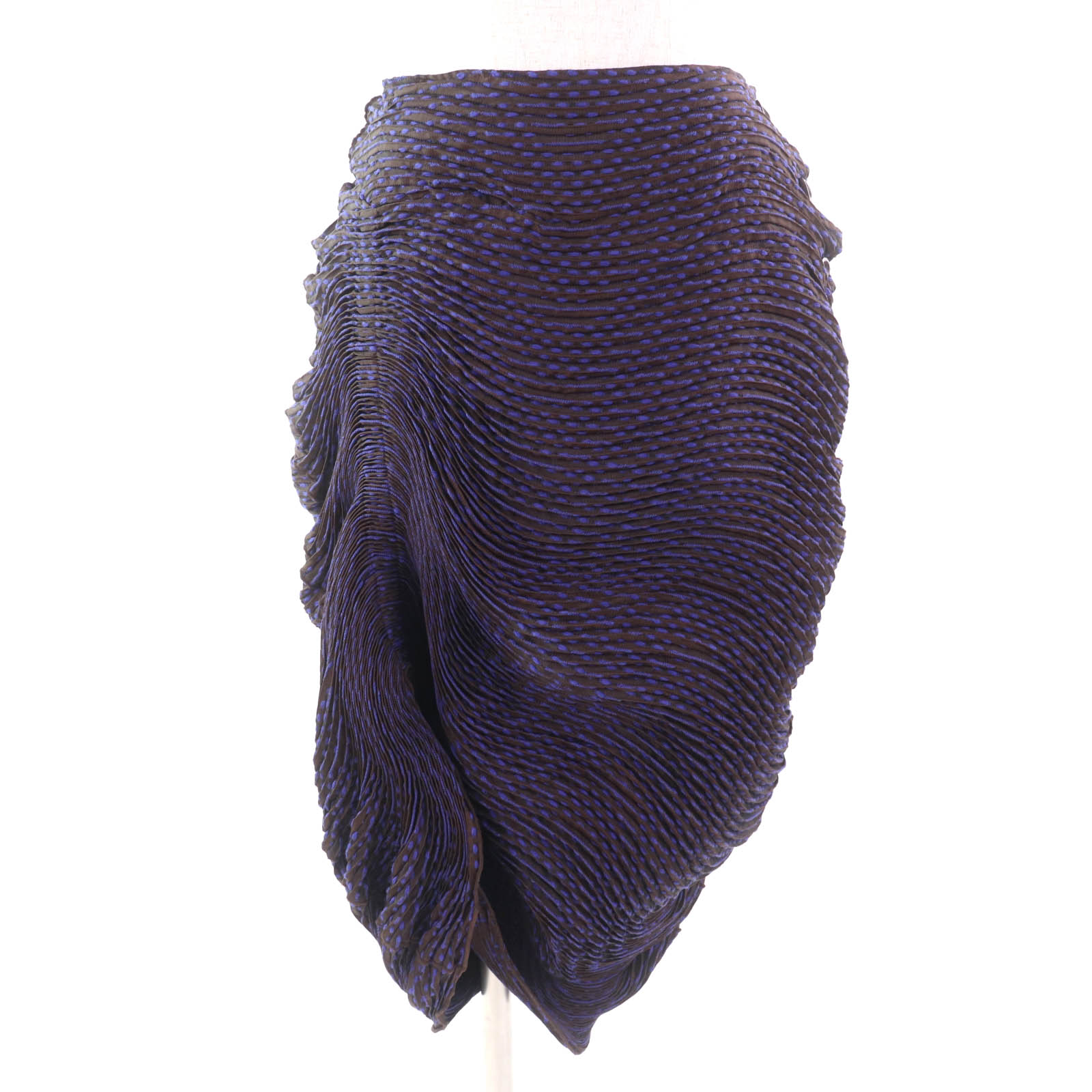 極美品★ISSEY MIYAKE イッセイミヤケ IM62FG565 3Dスチーム 膝丈 スカート パープル ブラウン 2 日本製 正規品 レディース【中古】