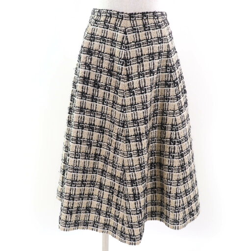 極美品☆GUCCI グッチ 652126 コットン ウール ロング丈 フレアスカート ツイードスカート ゴールド ブラック 36 イタリア製 正規品 レディース【中古】