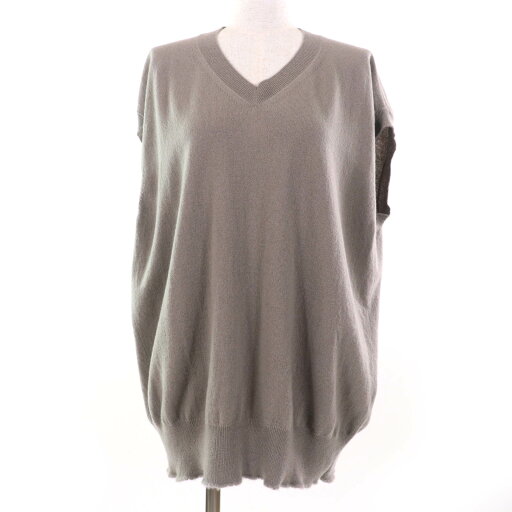 美品☆BLAMINK ブラミンク 7918-106-0057 カシミヤ100% フレンチスリーブ ニット トップス グレージュ 38 正規品 レディース【中古】