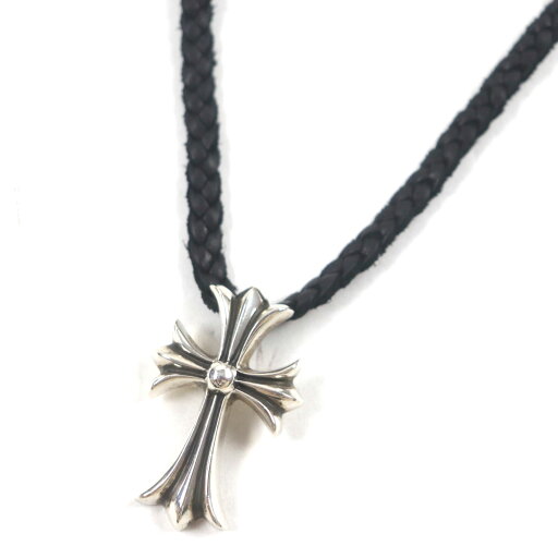 美品▼CHROME HEARTS クロムハーツ スモールCHクロス Wベイル レザーブレード 925 レザー ネックレス シルバー 総重量37.94g メンズ レディース アクセサリー【中古】
