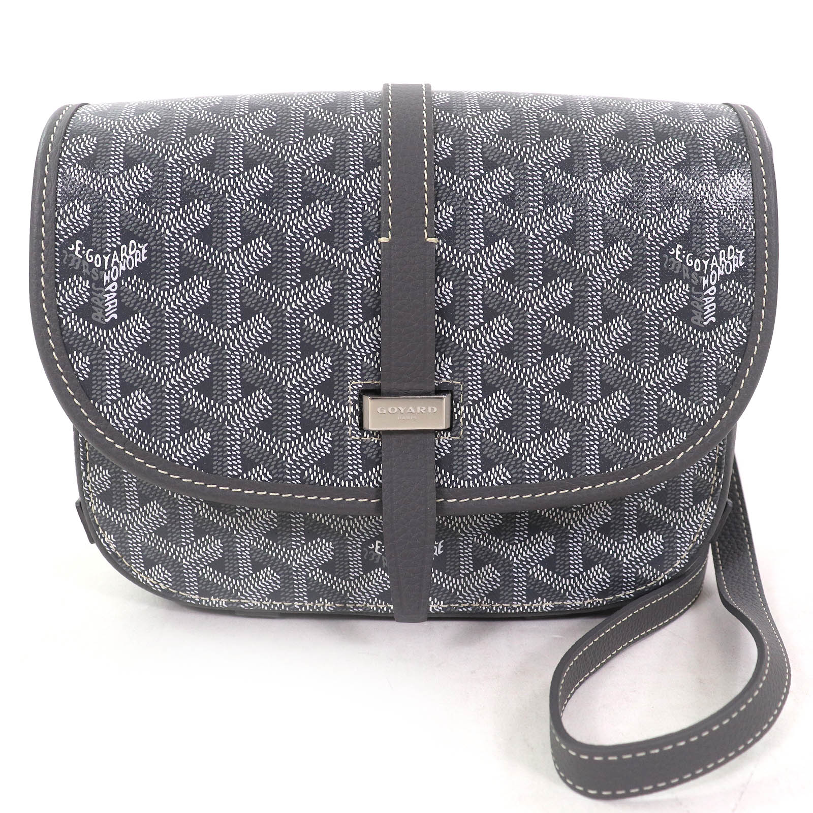 未使用品△GOYARD ゴヤール AP111696 ベルヴェデーレ PM ロゴ金具 総柄 フラップ ショルダーバッグ グレー系 保存袋付き フランス製 レディース【中古】