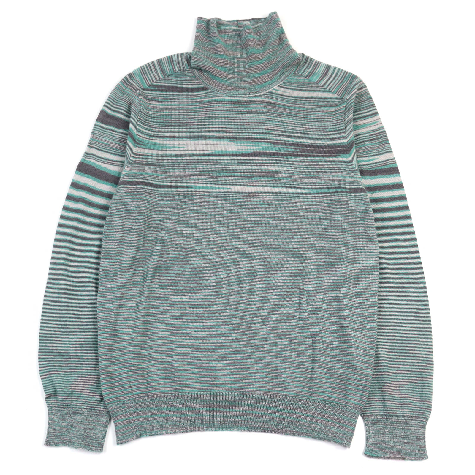 美品○Missoni ミッソーニ カシミヤ シルク ボーダー柄 タートルネック ニット グリーン系 50 イタリア製 正規品 メンズおすすめ【中古】