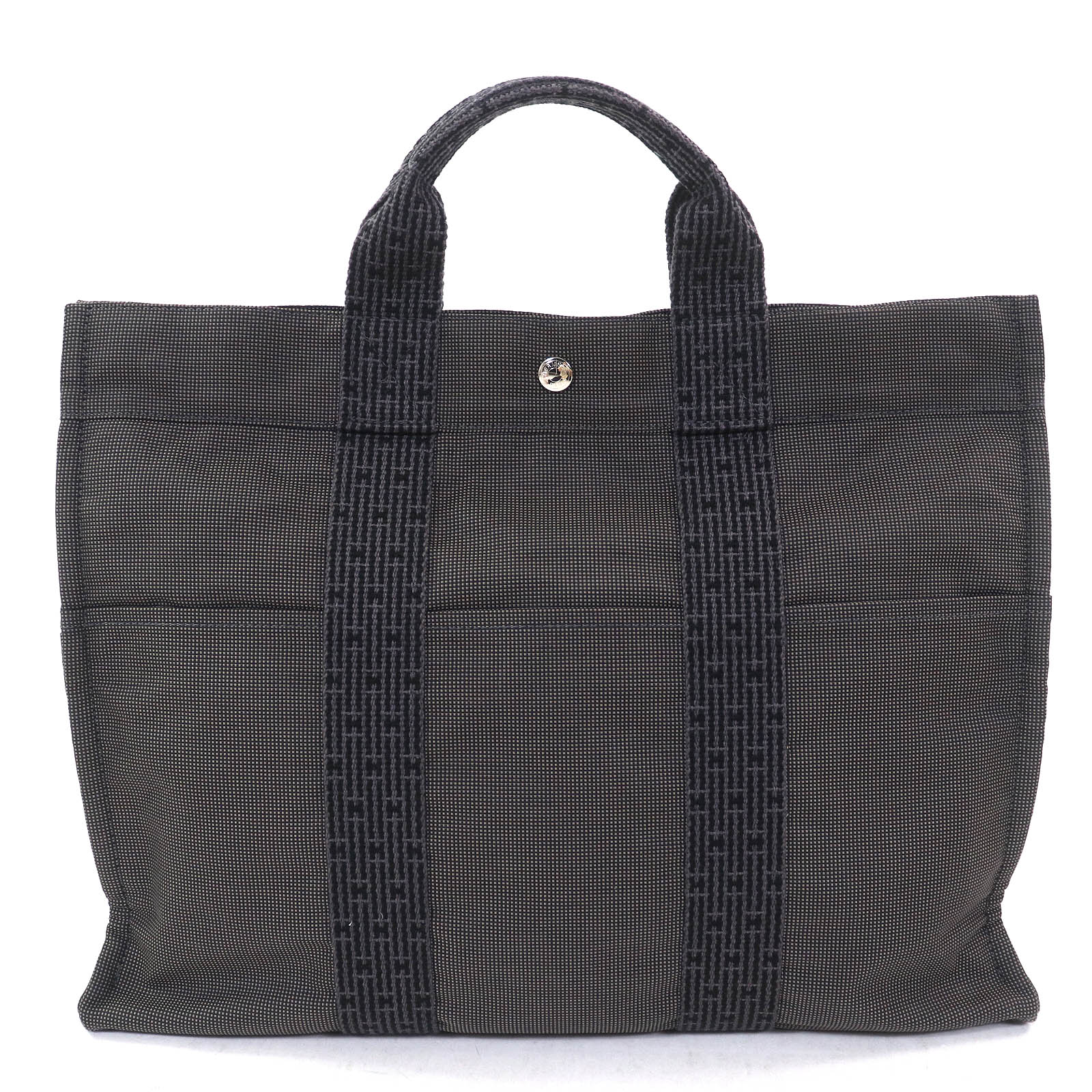 極美品△HERMES エルメス エールライン MM シルバー金具 カデナ・鍵付き セリエボタン キャンバス トートバッグ グレー系 フランス製 レディース【中古】