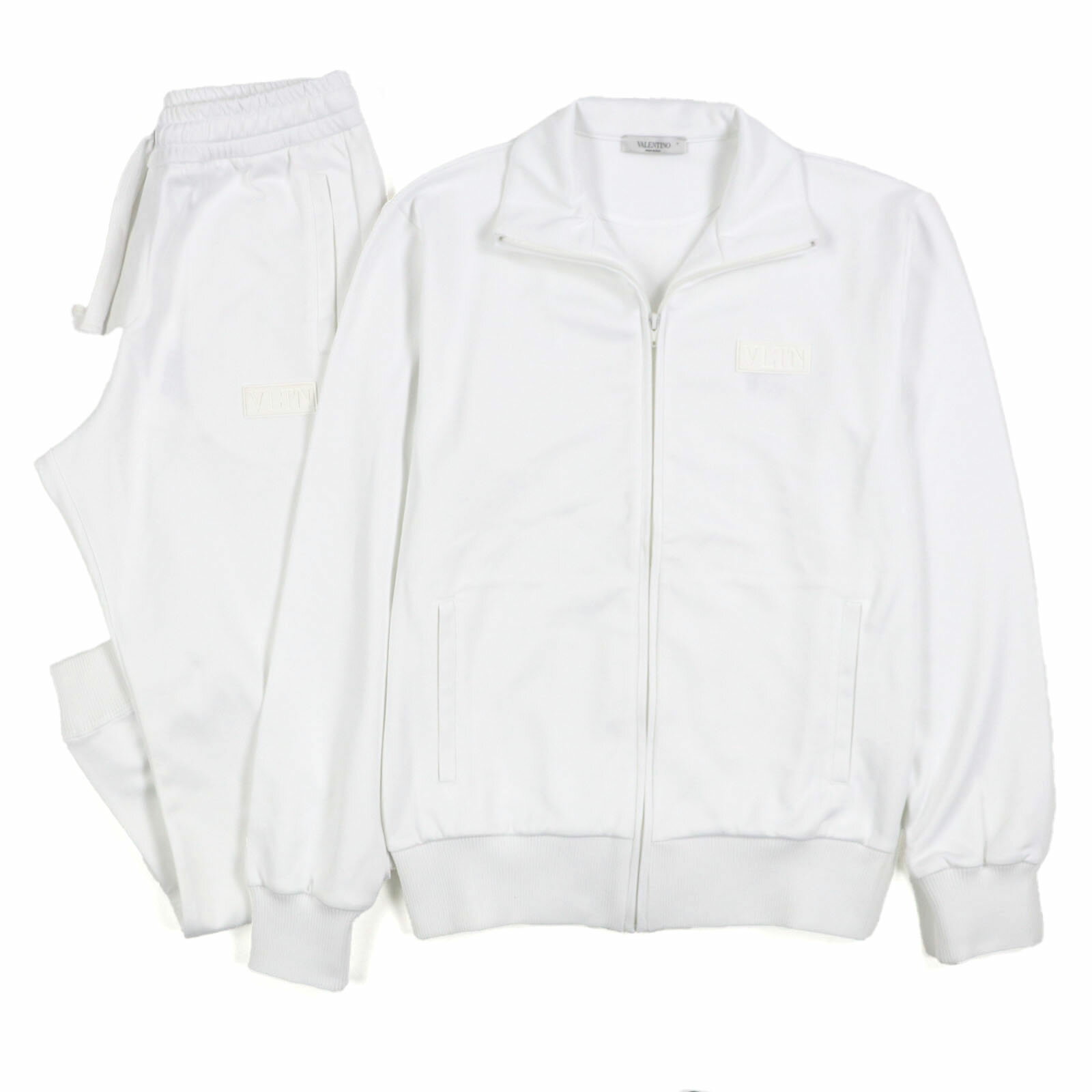 未使用品▼VALENTINO ヴァレンティノ XV3MF19Q7ML/WV3MD03E7ML VLTNロゴ ジップアップ トラックジャケット ジャージパンツ セットアップ ホワイト S イタリア製 正規品 メンズ【中古】