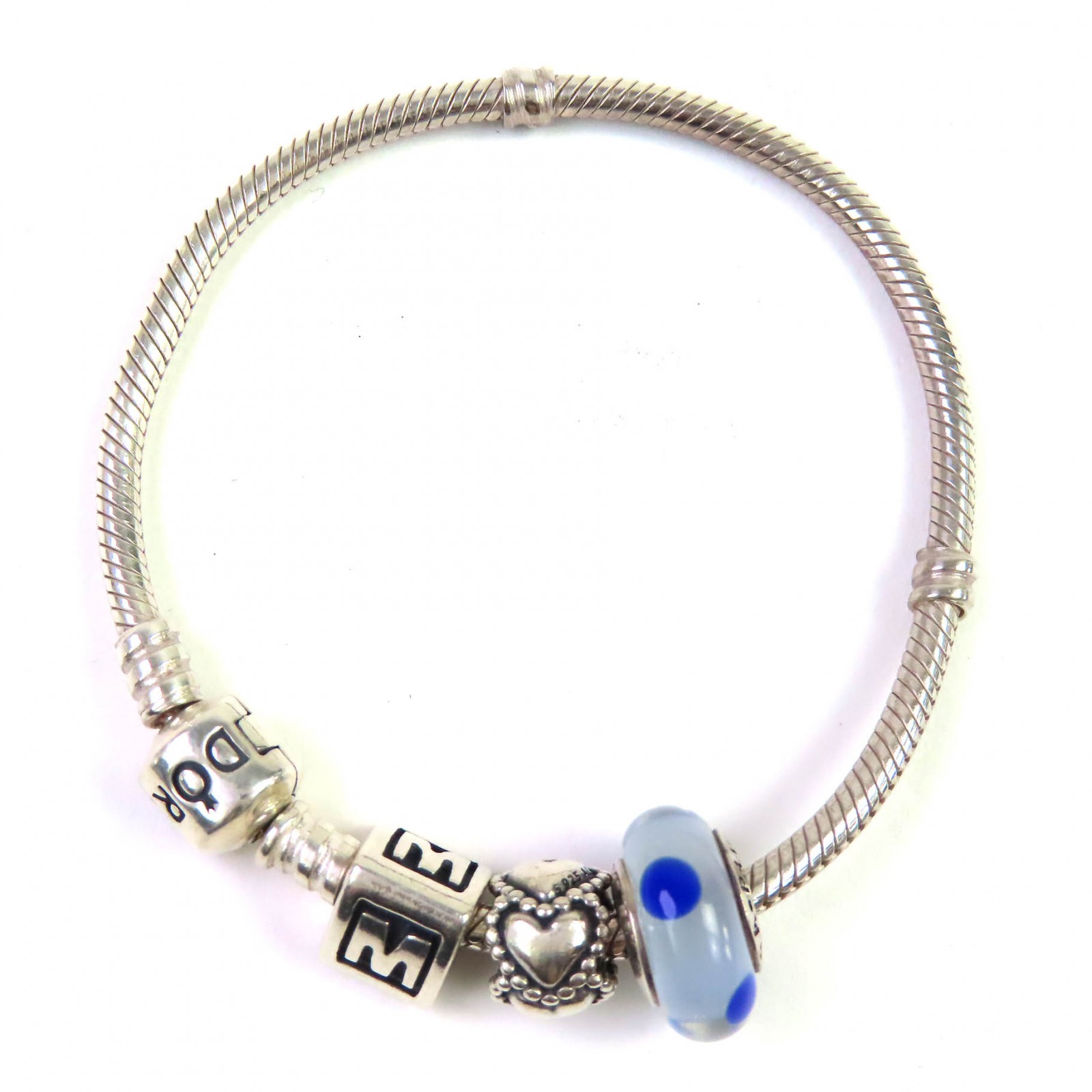 美品△PANDORA パンドラ SV925 ハートモチーフ ドットカラーストーン チャーム3個 ブレスレット アクセサリー シルバー 重量23.36g レディース【中古】