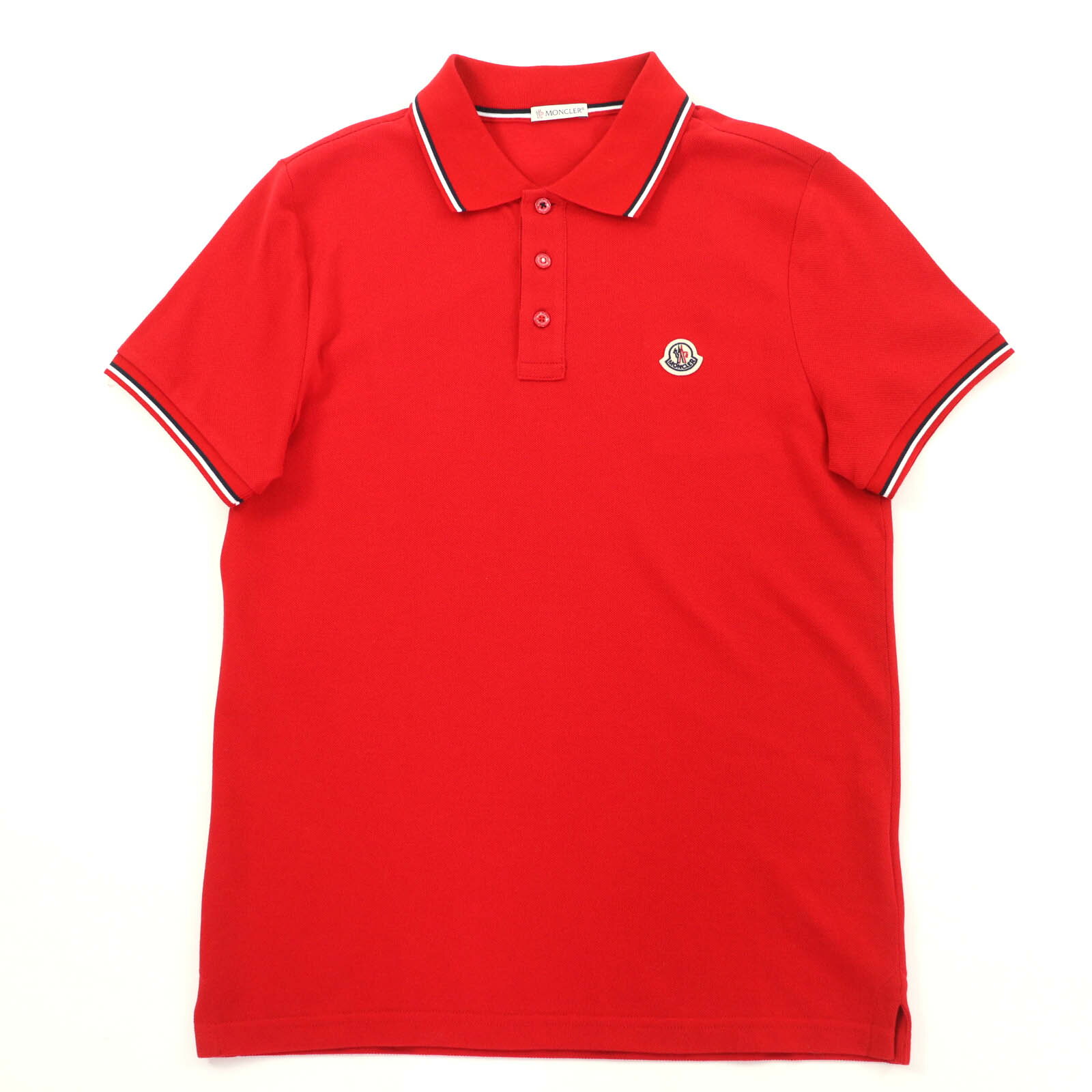 未使用品★MONCLER モンクレール MAGLIA POLO MANICA コットン100％ ロゴワッペン付 半袖ポロシャツ トップス レッド S メンズ【中古】